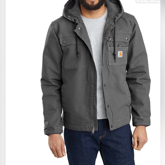 Carhartt Hoodie Utility Jacket Men’s XL Sherpa Lined Washed Duck Outerwear Gray - Picture 2 of 15